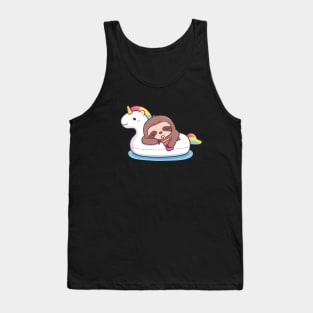 Cute Sloth Chilling On Unicorn Pool Float Tank Top